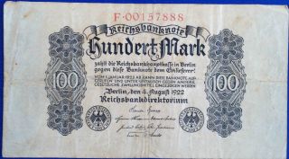 Germany 100 Mark 1922 Bank Note photo