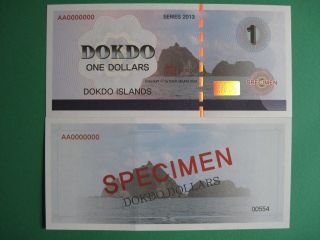 Korea 2013 Dokdo Islands (独岛) Specimen Note 1 Dollars Crisp Gem Unc photo