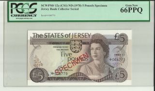 1978 5 Pound Jersey Bank (p 12a Cs1) Specimen Collector Series Pcgs 66 Gem photo
