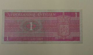 1970 Nederlanse Antillen Een Gulden Circulated Bank Note.  Dutch One Gulden Note photo