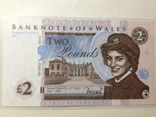 The Great Britain Wales Bank Princess Diana 2 Pounds Specimen Banknote.  Unc photo