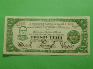Philippines Emergency Moneyjapanese Occupation Iloilo P.  N.  B.  20 Pesos photo