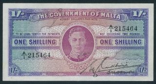 1940 The Government Of Malta King George Vi 1 Shilling Banknote A/1 Aunc Error photo