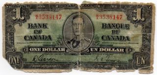 Canada $1 Dollar 1937 Narrow Panel Gordon/towers photo