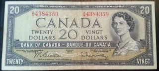 1954 $20 Canada Bank Note - Beatie/rasminsky - Serial: A/w4384359 photo