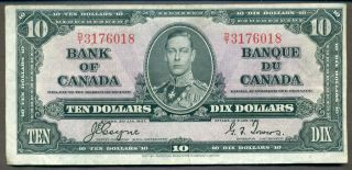 1937 Bank Of Canada $10.  00 Note,  Coyne/towers D/t 3176018 photo