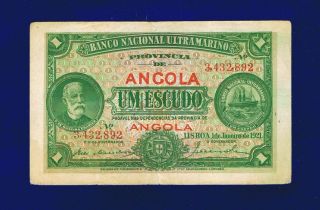 Angola Banknote Chamiço 1$00 Escudo 1921 Pic55 Fine,  Avf photo