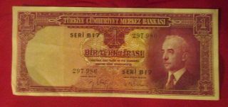 1930,  Turkiye Cumhuriyet Merkez Bankasi 1 Turk Lirasi Cu Bank Note Seri B17 photo