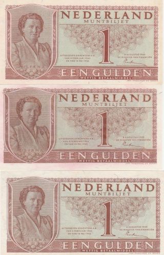 3 X 1 Gulden.  18/05/1945.  P 70.  Xxf photo