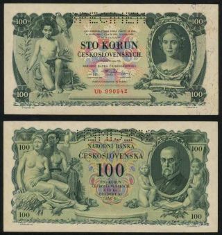 Currency 1931 Czechoslovakia 100 Korun Specimen Banknote P 23s President Masaryk photo
