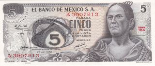 Mexico: 5 Pesos,  27 - 6 - 1972,  Series 1ba,  P - 62c,  Au,  /unc photo
