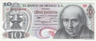 Mexico: Banco De Mexico 10 Pesos,  29 - 12 - 1972 Series 1bu,  P - 63e,  Crisp Unc photo