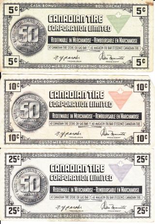 Canada Canadian Tire Store 1972 50 Years Of Service 1972 5¢ Vg,  10¢ Vg,  25¢ Vg photo
