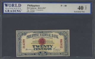 1917 Philippine 20 Centavos Pnb Emergency Circulating Note P 40 Dm71 photo