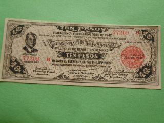 Philippines Emergency Moneyjapanese Occupation 1942 10.  00 Pesos Crisp Unc photo
