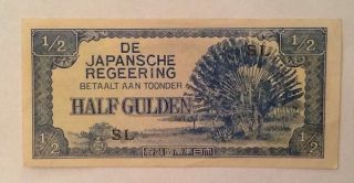 1942 Netherlands - Indies 1/2 Gulden Unc Japanese Invasion Currency Combine Shipt. photo