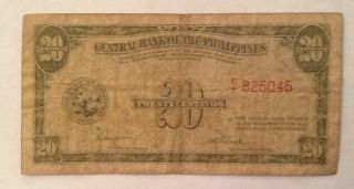 1949 20 Centavos Philippines Vintage Banknote - We Combine Shipment photo