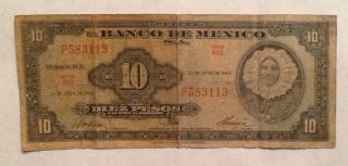 1963 10 Pesos Mexico Banknote - We Combine Shipment photo