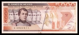El Banco De Mexico 5000 Pesos 24.  2.  1987,  Serie Jr.  P - 88b.  Unc photo