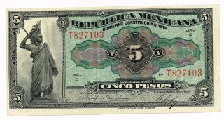 1915 Mexico Gobierno Constitucionalista 5 Pesos Note photo