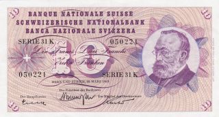1963 Switzerland 10 Franken Banknote photo