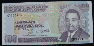 Burundi 100 Francs 2001,  Unc. photo