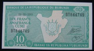 Burundi 10 Francs 2005,  Unc. photo