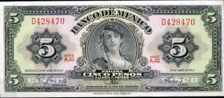 Mexico 5 Pesos 24/4/1963 P - 60h Ef Serie Ajg Circulated Banknote photo