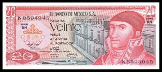 El Banco De Mexico 20 Pesos 8.  7.  1976,  Series Bn - N,  P - 64c.  Unc. photo