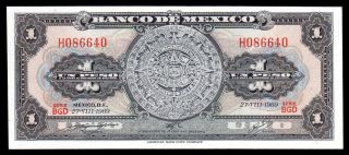 El Banco De Mexico 1 Peso Aztec Calendar Series Bgd 27 - Viii - 1969,  P - 59k.  Unc photo