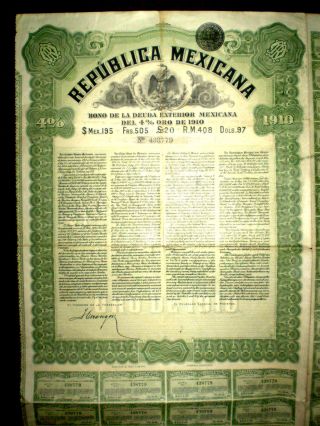 Mexico Bono 1910 $97,  Uncancelled Gold Bond 4 photo