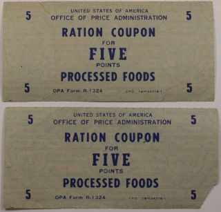 Two Ration Coupons World War Two Five Points For Processed Foods photo