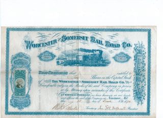 Worcester And Somerset Rail Road Company 1872 Uncanceled Very Fine photo