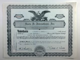 Santa Fe International,  Inc. ,  Stock Certificate,  Colorado,  1969 photo