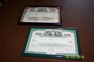One Royal Dutch Petroleum Stock & One Shell Oil Co Bond Framed Certificates photo