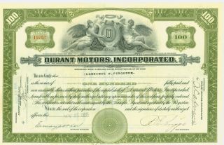 1928 Stock Certificate - Durant Motors Incorporated (olive Green) photo