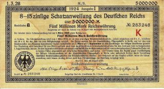 German Deutfchen Reichs Bond 5000000 Mark 1924 Issue W Coupons photo