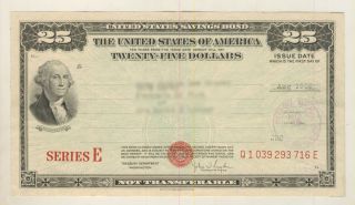 $25 United States Us Savings Bond,  Series E,  1952 Detroit photo