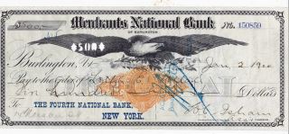 1900 Burlington,  Vermont.  Merchants National Bank Eagle Vignette photo