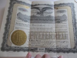 American Gold Dredging Corp 1929 Preferred Stock Certificate 419 photo