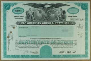 S1109 Pan Am World Airways Inc Stock Certificate Aqua photo