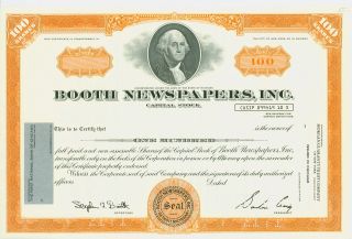 Stock Certificate - Booth Newspapers,  Inc.  Detroit,  Michigan photo