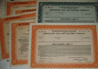 6x Associated Gas And Electric Corporation 1931 & 1937 Warrants And Scrips Ny photo