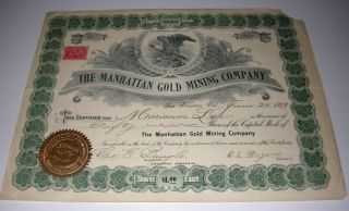 1899 Manhattan Gold Mining Co Stock Cert Nevada Mines Issued Uncancelled photo