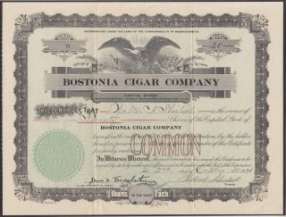 United States 1924 Ornate Tobacco Bond Certificate Bostonia Cigar Company.  R3337 photo