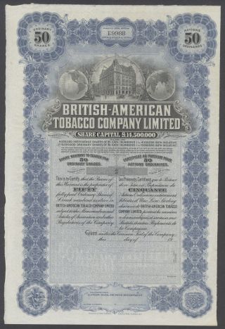 United States 1900s Uncirculated Ornate Bond British - American Tobacco Co.  R3336 photo