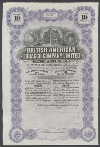 United States 1900s Uncirculated Ornate Bond British - American Tobacco Co.  R3334 photo
