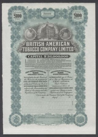 United States 1900s Uncirculated Ornate Bond British - American Tobacco Co.  R3333 photo