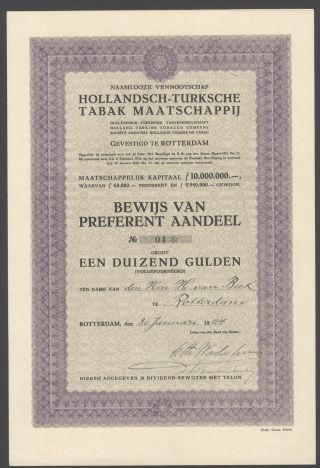 Netherlands 1927 Bond With Coupons Holland Turkish Tobacco Co Rotterdam.  R4008 photo