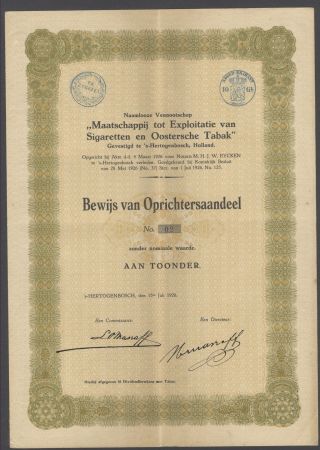 Netherlands 1926 Bond With Coupons Sigaretten En Oostersche Tabak. .  R4009 photo